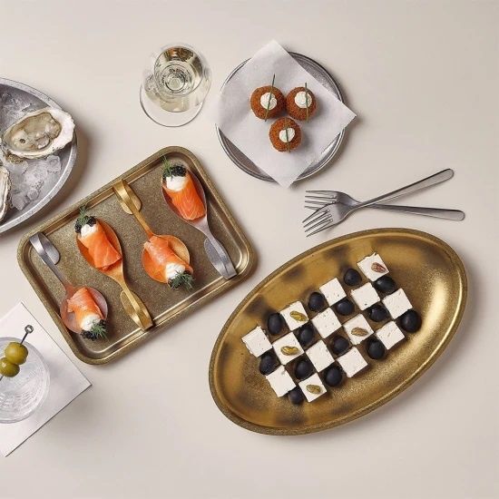 Блюдо металеве BonBistro Antique Gold Serve овальне глибоке 30*18,5*2,5 см. 791456 фото