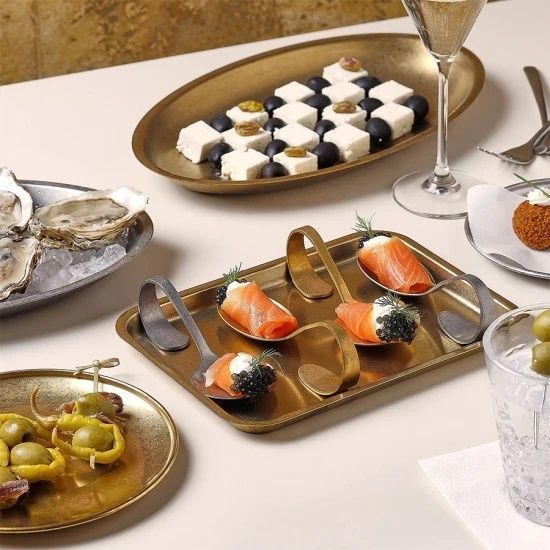 Піднос прямокутний BonBistro Antique Gold Serve 19*14 см., металевий 791431 фото