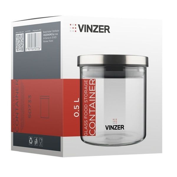Банка скляна Vinzer 500 мл., металева кришка 50733 фото