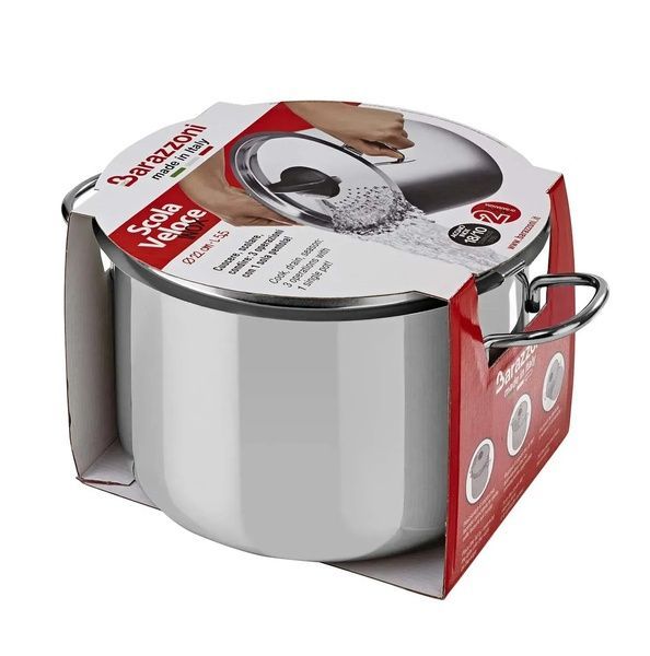Каструля Barazzoni Scola Veloce Inox 5,5 л., 22 см., кришка з отворами для зливу 42014802280 фото